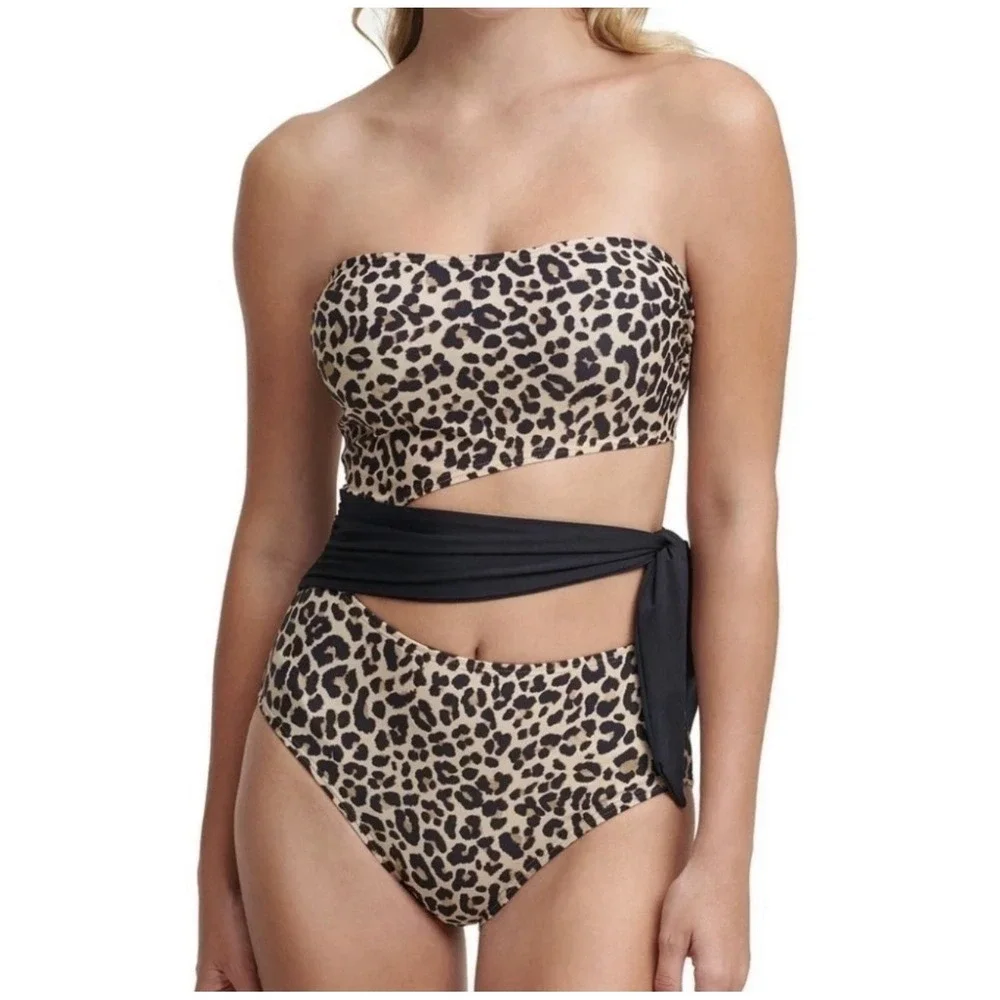 Dkny Women's Cut-Out Animal-Print Bandeau One-Piece Swimsuit  Multi Size 12 - Picture 2 of 11